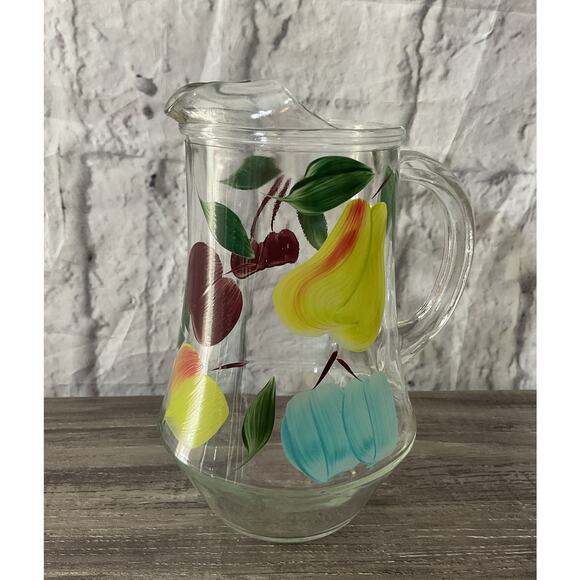 Vintage Clear Glass Pitcher With Fruit Theme 60’s - Picture 2 of 8